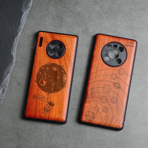 Carveit Wood Case Huawei P30 P40 Mate 20 30 40 Pro Lite Carved Real Soft-Edge Cover Luxury Shell Accessory Protective Phone Hull