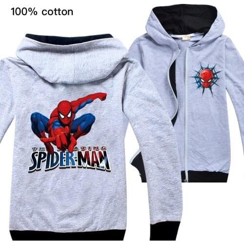 Disney Kids Spring and Autumn Jacket Boy Spiderman Jacket Boys Zipper Sweater Hoodie Jacket
