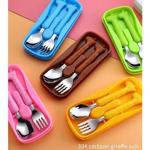DHL 100set 2Pcs/Set Babies Silicone Feeding Tableware Cartoon Spoons Dishes Newborns Infants Utensils Learning Spoons