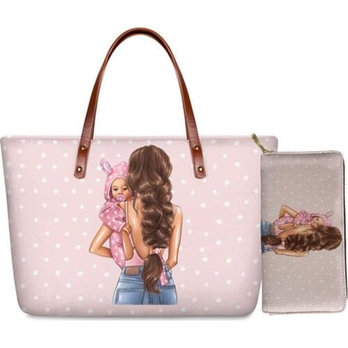 ELVISWORDS Fashion Super Mom&Baby Printed Shoulder Bags Luxury Design Women Handbags&Wallet Set Handbag Female Purse Bolsa Mujer