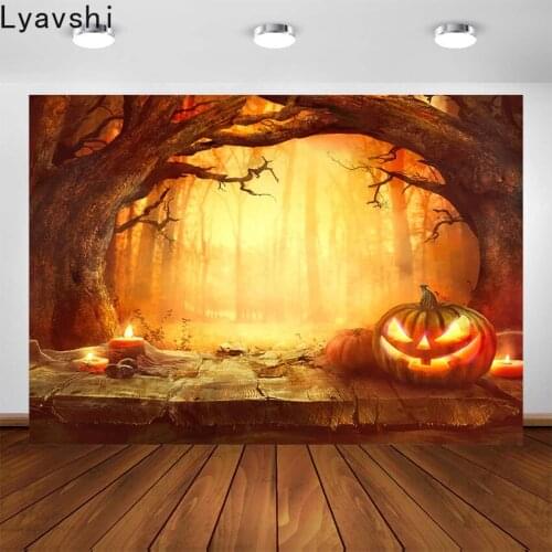 Lyavshi Halloween background pumpkin scary forest photography background in childrens photo studio