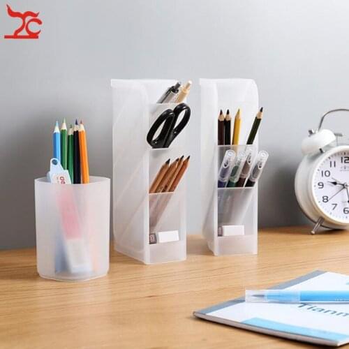 Creative Transparent Grinding Plastic Pen Barrel Student Drop Resistant Cylinder Multifunctional Desktop Receiving Oblique Squar