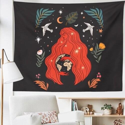 Witchcraft Tapestry Moon Phase Girl Tapestry Wall Hanging Decor Background Cloth Psychedelic Yoga Carpet Boho Decor Cloth