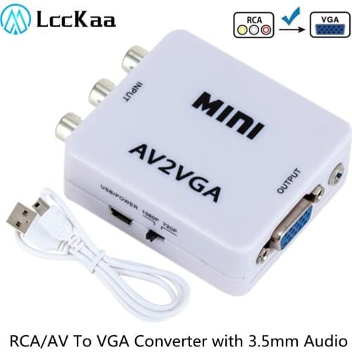 LccKaa Mini RCA To VGA Converter AV2VGA Conversor with 3.5mm Audio RCA To VGA Video Converter For PC to TV HD Computer to TV