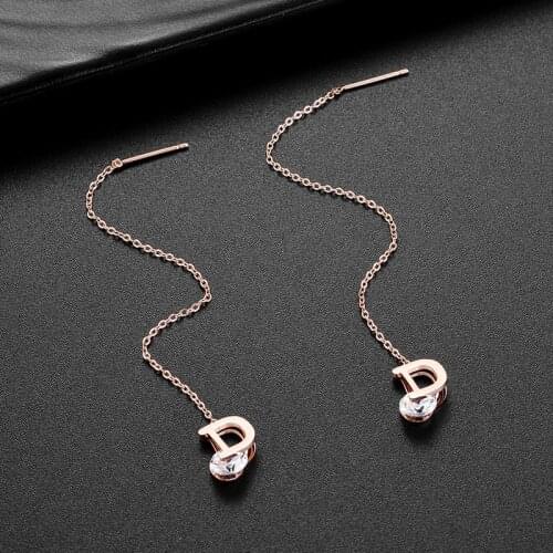 Trendy Double Side Letter D Zircon Pendant Ear Line For Women Cute Long Chain Ladies Drop Earrings Female Party Jewelry Femme