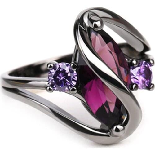 Fashion Luxury Vintage Purple Zircon CZ Crystal Colorful Rings For Women Stainless Steel Rings Wedding Engagement Jewelry 2019