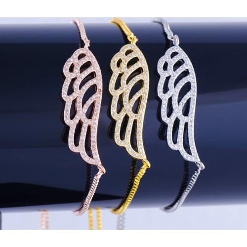 Fashion Jewelry Charm Zircon Crystal Feather Bead Bracelet Handmade Copper Micro Pave Chain Women Bracelet Bijoux Bileklik Bayan