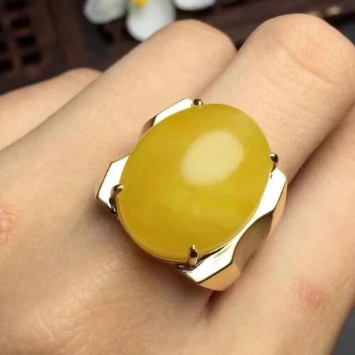Natural and Real Amber Man Ring 925 sterling silver Wholesales Fine jewelry Natural Amber Man Ring 13*18mm