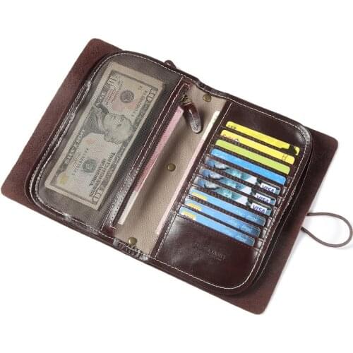 Genuine Leather Canvas Mens Wallet Male Vintage Handmade Long Organizer Purse Clutch Bag Large Capacity Travel Passpart Holder