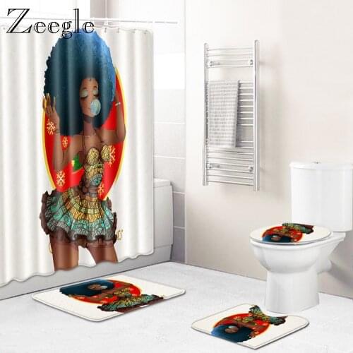 Zeegle Creative Colorful Women Bathmat Set 4PCS Bathroom Bath Mat Lid Toilet Cover Bath Mat Bathroom Anti-slip Foot Soft Rug
