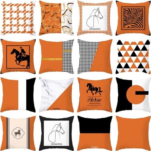 Nordic Orange Pattern Pillowcase Home Decor Polyester Living Room Sofa Car Seat Pillow Cushion Covers Horse Funda Cojins 45x45cm