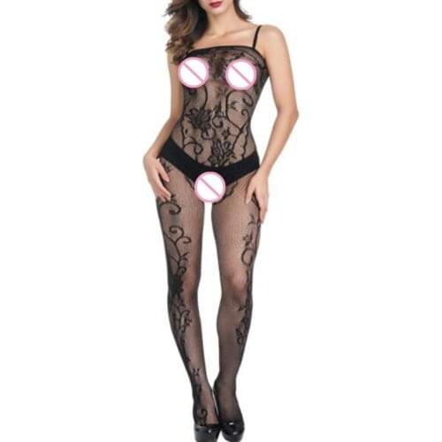 New Uniform Black Jumpsuit Popular Female Flower Pajamas Sexy Lingerie Women Bodysuit Passion Nightgown Embroidery Sex Underwear