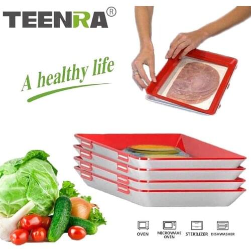 TEENRA Creative Food Preservation Tray Stackable Food Fresh Tray Magic Elastic Fresh Tray Reusable Food Storage Container