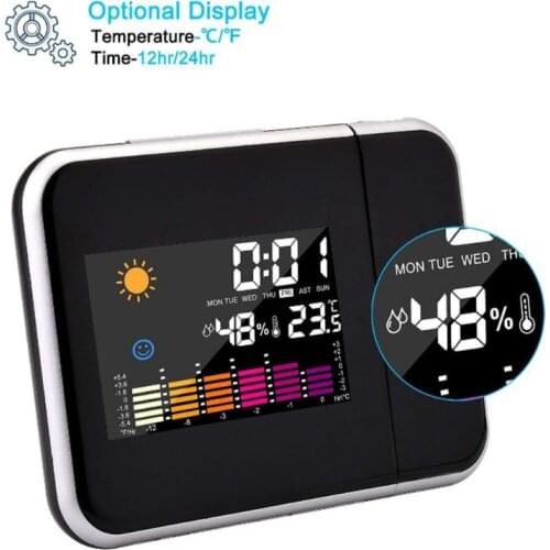 Projection Digital Weather LCD Snooze Alarm Clock Color Display w/ LED Backlight