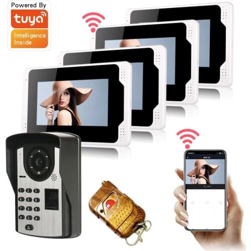 Wifi Smart Video Doorbell Fingerprint/Password/Tuya APP Remote Unlock Video Monitor Intercom Multi-languages Video Door Phone