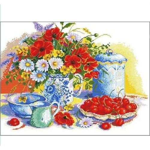 Embroidery Package Hot Sell Best Quality Cross Stitch Kits Harvest Flower Fruit Cherry Free Shipping