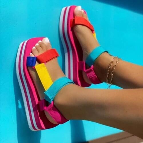 Summer Mid Heel Sandals Fashion Open Toe Womens Shoes Square Toe Design Color Matching Outdoor Shoes Plus Size 43