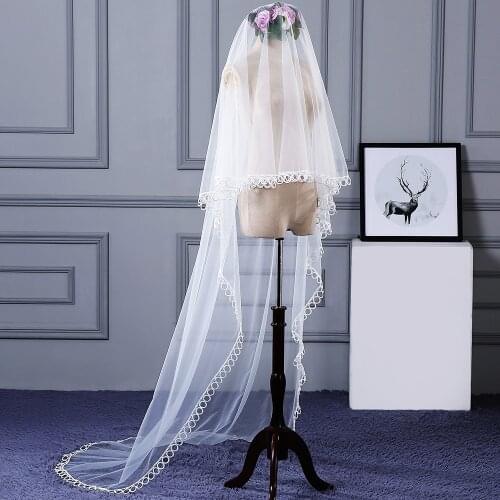 Women Ivory Wedding Bridal Waltz Veil One Layer 3m Sheer Tulle Lady Veil Evening Prom Circle Lace Edge Accessory Headpiece Bride