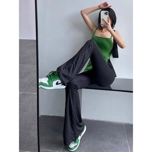 Black Bellbottom Pants Women Highwaisted Butt Lift Y2k Bottoms Women Streetwear Slim Flare Pants Capri Aesthetic 2000s