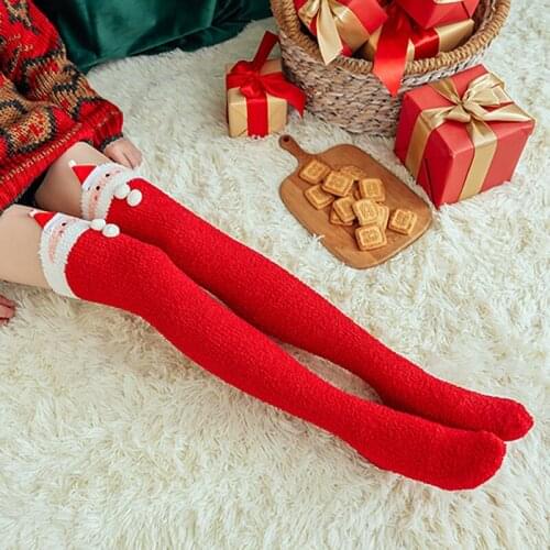 Women Christmas Stockings Coral Velvet Cartoon 3D Decoration Half Velvet Autumn Winter Sleep Stockings Dropshipping