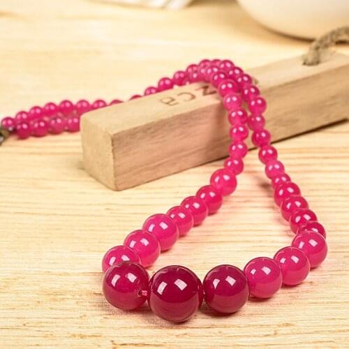 Rose red chalcedony agates 6-14mm Bead Necklace generous temperament semi precious stone necklace tower shape womens Necklace