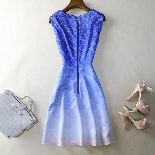 Fashion Blue Runway Women 2021 High Quality Scale Print Sleeveless Color Gradient Mesh Party XXL Dress Vestidos