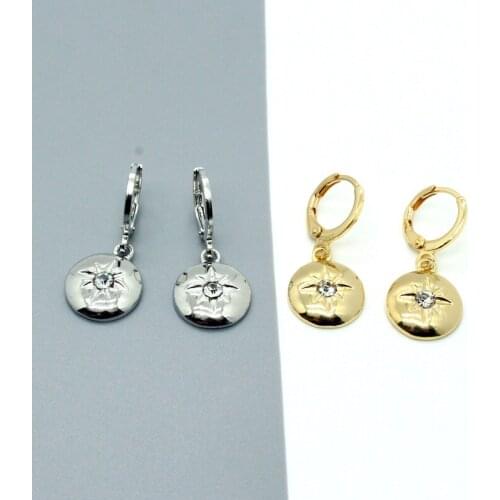 1Pair Simple Shiny Rhinestone Star Round Hoop Earrings For Women Girl European Fashion Small Huggie Circle Ear Stud Jewelry