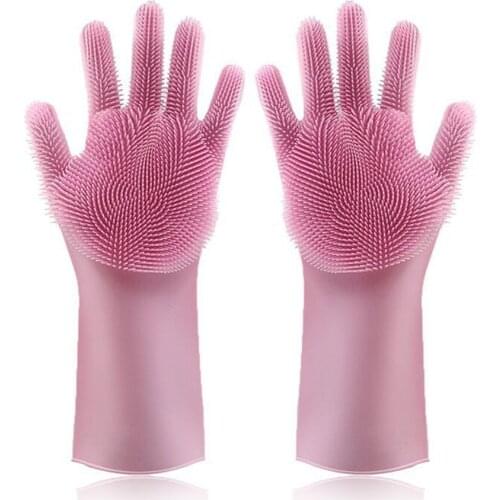 1 Pairs Silicon Dish Scrubber Rubber Gloves Food Grade Cleaning Sponge Dishwashing Brushs Kitchen Dishes Washing Latex Gloves