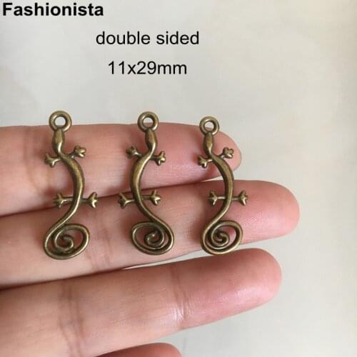 100 pcs - Cute Scrolled Tail Gecko Charms 11x29mm Antique Bronze,Silver,Gold,Metal Lizard Animal Chameleon Pendant For Jewel -6