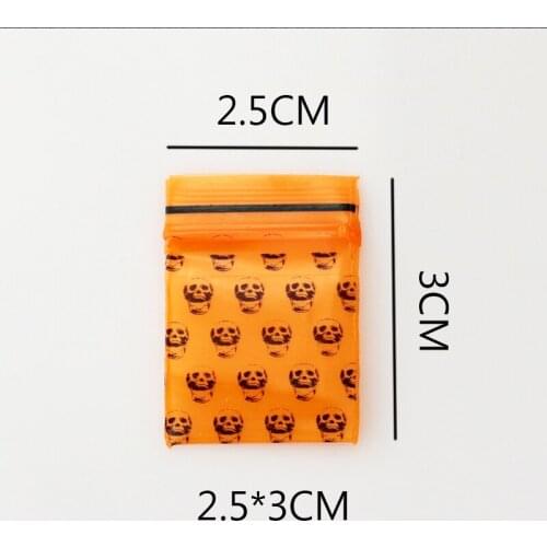 2.5x3cm PE Orange Skull Plastic Gift Packaging Bags For Rings Earrings Jewelry Mini Ziplock Bags (1bag=100pcs)