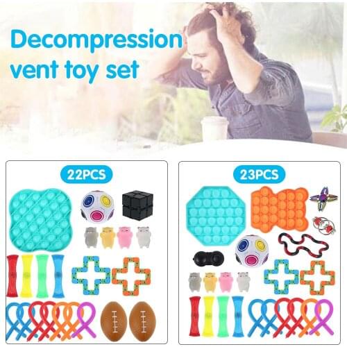 20/22/23pcs Fidget Toys Anti Stress Stretchy Strings Mesh Marble Relief Gift For Adults Children Sensory Antistress Relief Toys