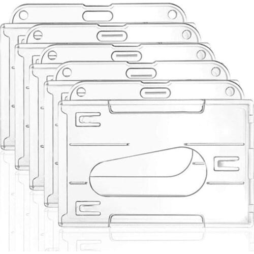 20 Pack Heavy Duty 2-Sided ID Badge Holder Hard Plastic Horizontal Clear Holder with Thumb Slots 2-3 ID Card Holder
