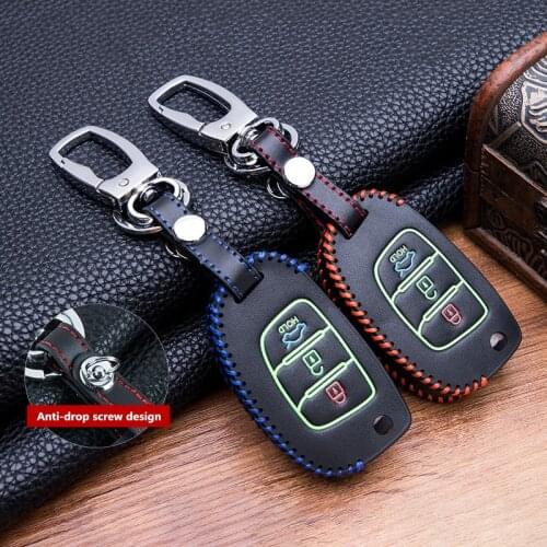 New Hand sewing Luminous Leather Car key Case For Hyundai Tucson Creta Sonata Verna Solaris Azera Santa Elantra Mistra Key shell
