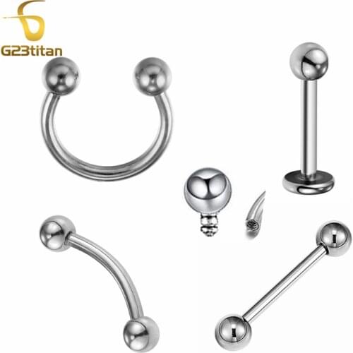 G23titan Internal Thread Circular Barbell Bananabell Labret Stud Straight Barbell 16G Titanium Body Ring Ear Piercings for Women