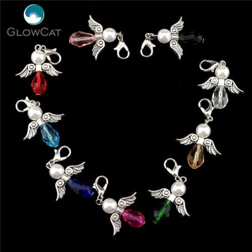 9PCs Handmade Colorful Charm Glass Guardian Angel Wings Diy Pendant For Jewelry Making 22526-1