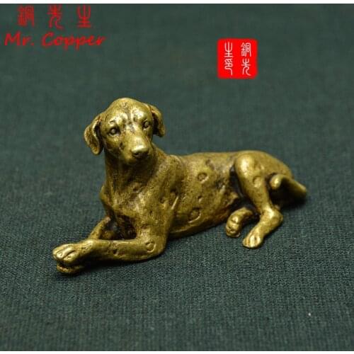 Antique Copper Ornaments Vintage Pure Brass Dog Figurines Dalmatian Statue Tea Pets Office Desk Decorations Home Decors Crafts