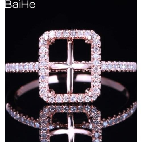 BAIHE Solid 14K Rose Gold Emerald Wedding Women Office/career Fine Jewelry Elegant unique Semi Mount Ring