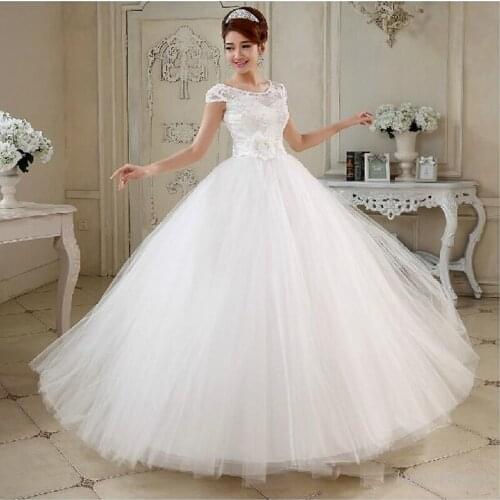 Tulle Ball Gown Wedding Dresses With Pearl Vestido De Noiva 2020 White Ivory Scoop Neck Bridal Gowns Lace Up