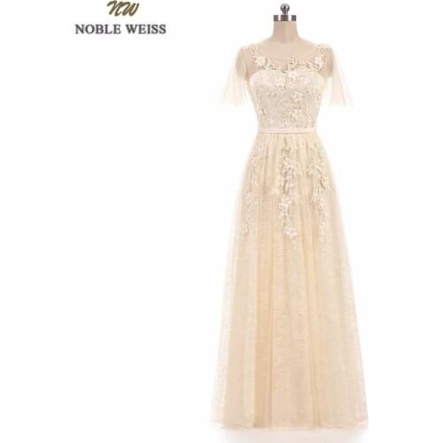 NOBLE WEISS Champagne Prom Dress High Quality Customized Fashion O-Neck A-Line Floor-Length Appliques Hot Party Gown Dresses