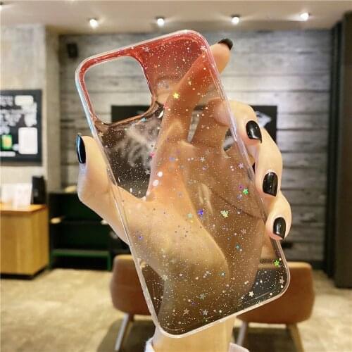 Glitter Transparent Glue Star Phone Case For iPhone 12 11 Pro X XR XS Max 7 8 Plus SE 2020 Clear Shockproof Soft Silicone Cover