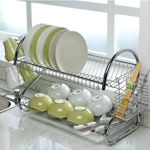 Large Dish Drying Rack Cup Drainer 2-Tier Strainer Holder Tray Stainless Steel Kitchen Accessories D1