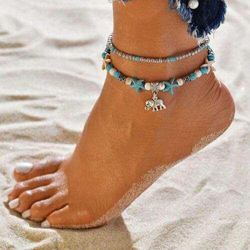 Miss JQ Bohemia Ethnic Multilayer Elephant Anklet Bracelet Fashion Starfish Shell Anklet For Women Beach Jewelry enkelbandje