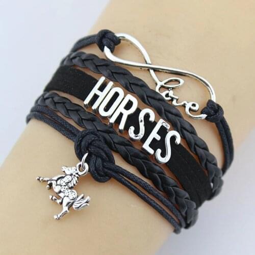 10PC/lot Infinity Love Horses Charm Wrap Bracelets Horse Braid Charms Bracelet Leather Gifts Women & Men Girl Bracelets Jewelry