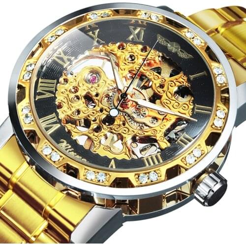 Winner Transparent Diamond Mechanical Watch Skeleton Wrist Watch for Men Top Brand Luxury Watches Male Royal Gift luxury watch
