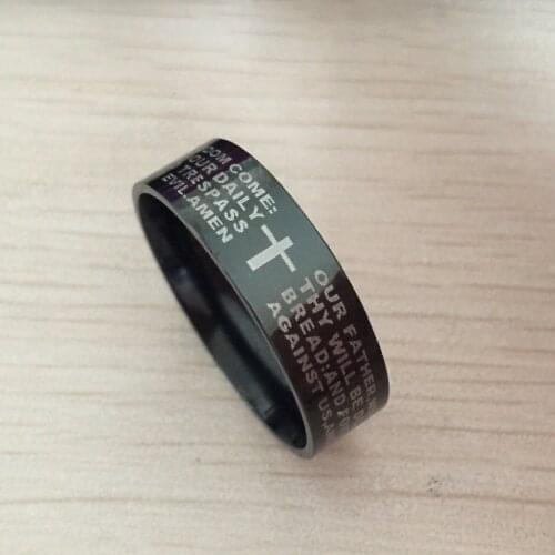 Black men english bible ring 8mm 316 Titanium Steel cross Letter prayer bible wedding band the lord of the ring men women