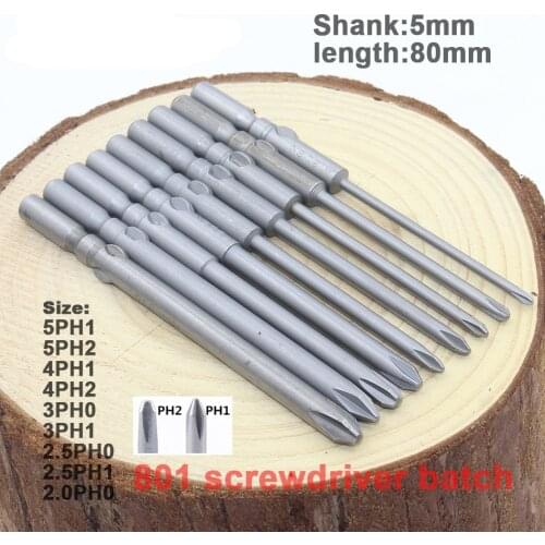 9Pcs/set 801 5mm Magnetic Round Shank Phillips Head Screwdriver Bit Set Hand Tools Long 80mm