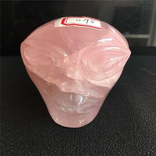 About 10 cm long, natural pink crystal stone carving alien skull alien crystal skull home decoration