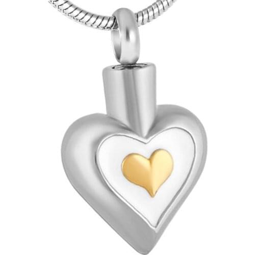 IJD8906 Three Tone Heart Urn Charm Necklace Hold Ashes Keepsake Memorial Urn Jewelry Stainless Steel Cremation Pendant for Women