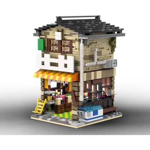 MOC Japanese stores Modular Street View Architecture Building Blocks DIY City Model Bricks Kids Assembly Toys Gifts For Child
