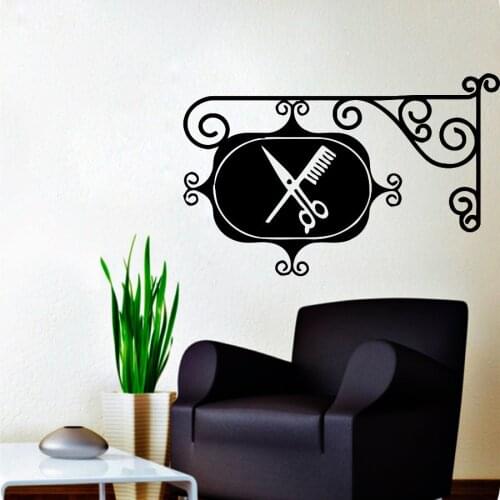 Barber Shop Logo Singboard Wall Decals Beauty Salon Vinyl Scissors Comb Art Mural Hairdressing Haircut Interior Sticker SYY287